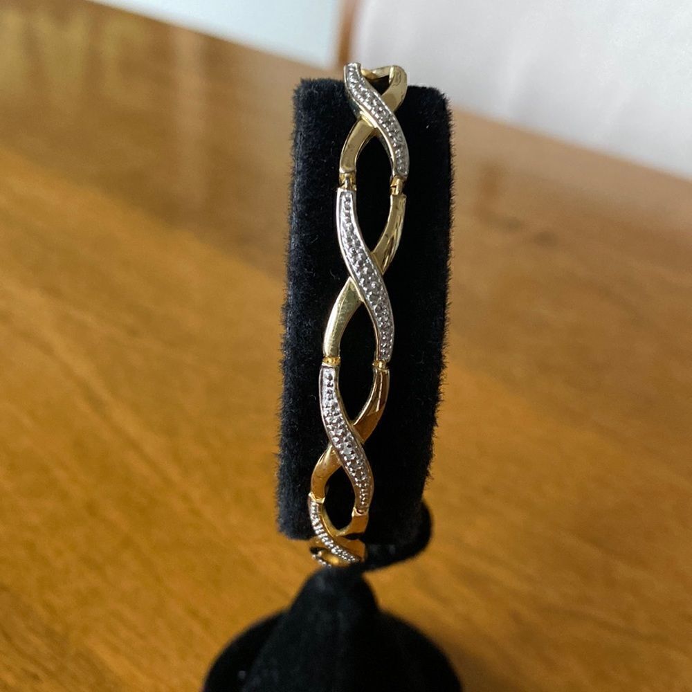 Gold and Silver Twisted Link Bracelet with Pavé Accents